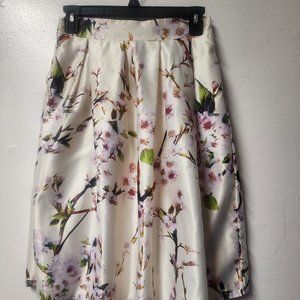 Choies floral print midi cream skirt size small flawed